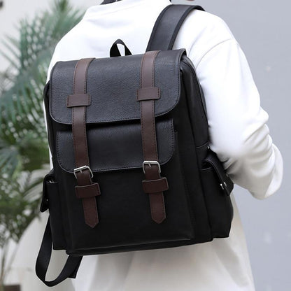 Large Capacity Pu Leather Laptop Backpack For Travel & School - Light Brown