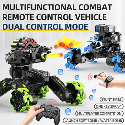 Remote Control Car with Soft Bomb - Four-wheel Battle Blooming Tire Spray - Green