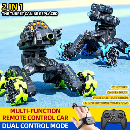 Remote Control Car with Soft Bomb - Four-wheel Battle Blooming Tire Spray - Green