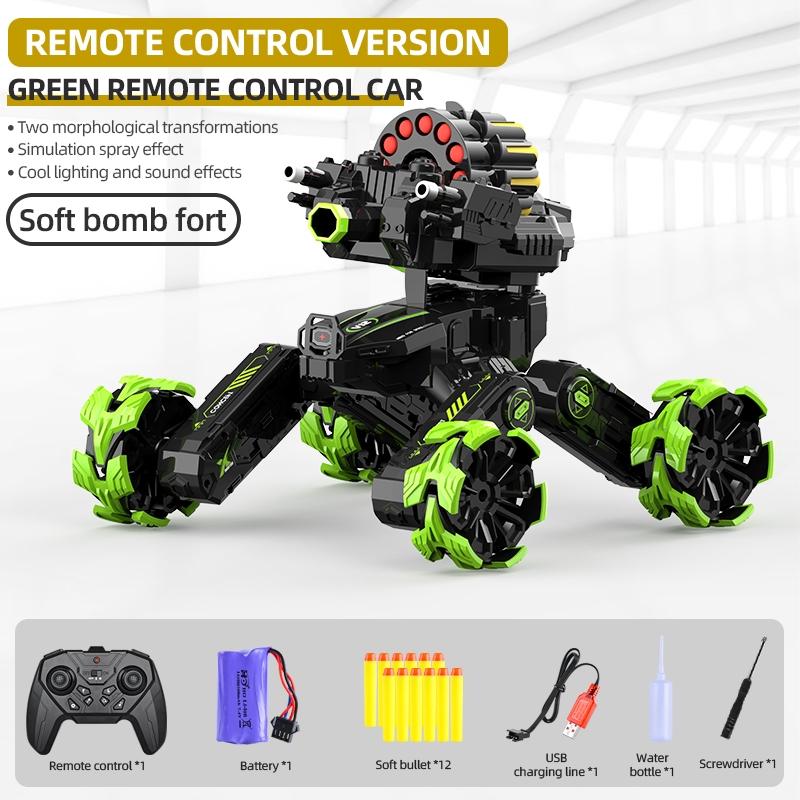 Remote Control Car with Soft Bomb - Four-wheel Battle Blooming Tire Spray - Green