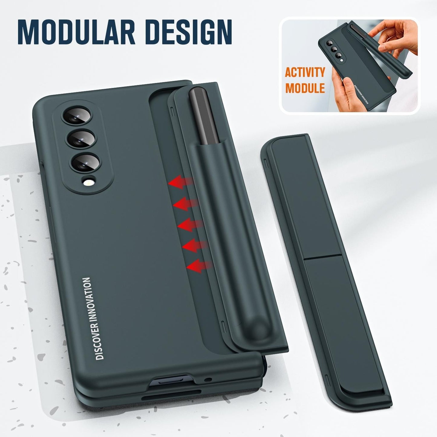 For Samsung Galaxy z Fold4 5G Samsung Galaxy z Fold4 2-in-1 Detachable Folding Case with Holder & Pen Slot - Grey Green