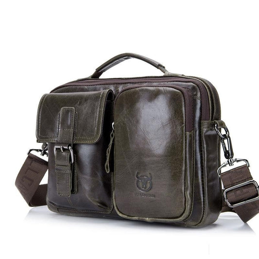 Retro Leather Men Shoulder Bag - Iron Blue