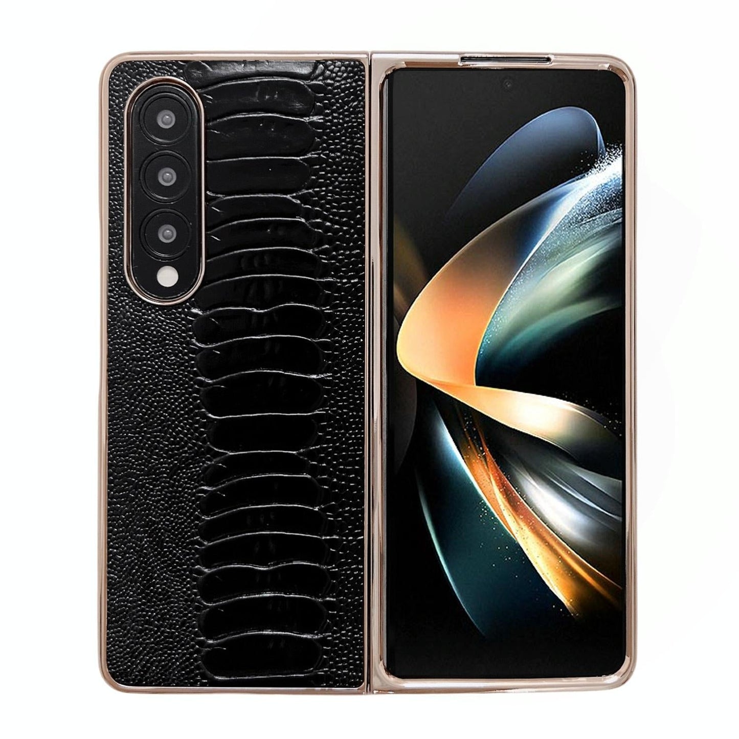 For Samsung Galaxy Z Fold4 5G Genuine Leather Nano Plating Phone Case - Red