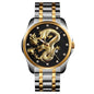 Men Golden Dragon Calendar Dial Quartz Watch with Luminous Hands - Silver Black