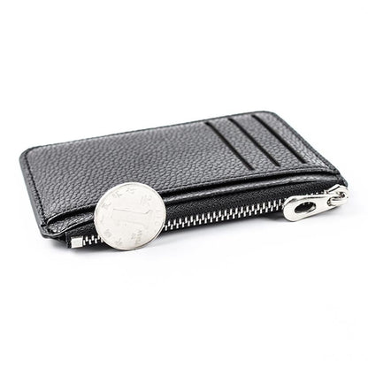 Multi Slot Zipper Card Holder Large Capacity Ultra Thin Coin Purse - Coffee