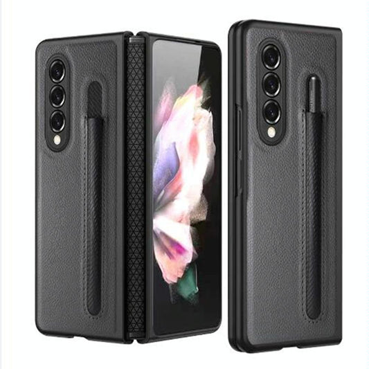 For Samsung Galaxy Z Fold4 5G Litchi Texture Hinge Case - Grey