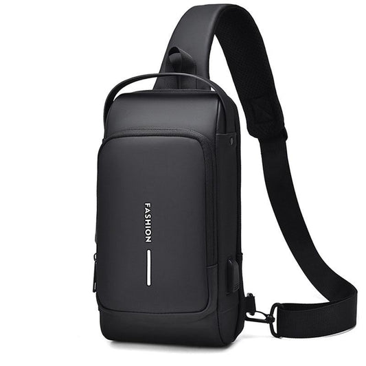 Waterproof Usb Crossbody Backpack For Sports - Black
