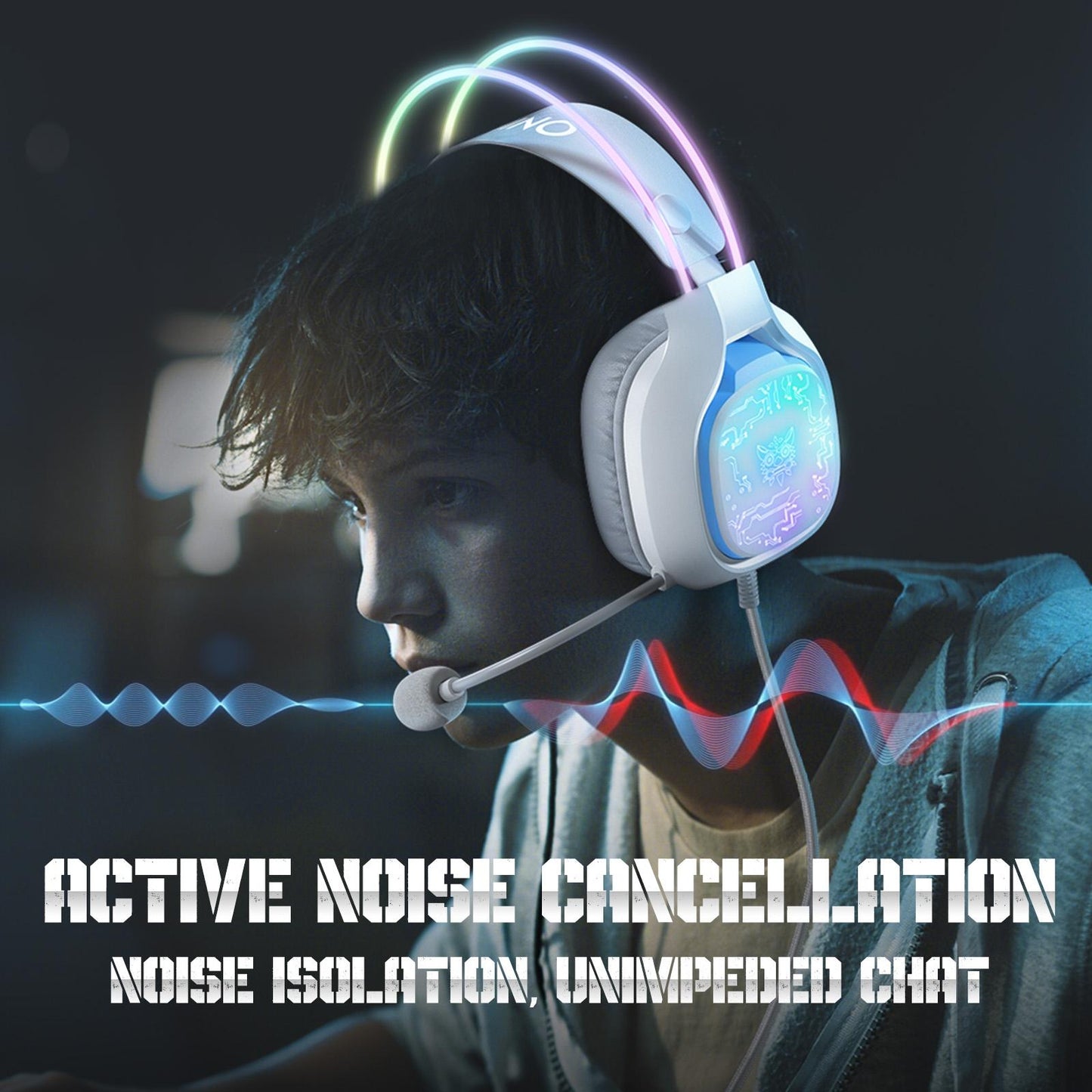 Colourful Light Gaming Headset With Mic 1.8M Cable - White