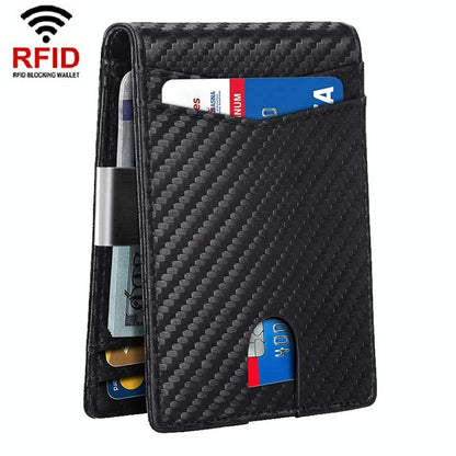 Rfid-protected Leather Credit Card Wallet - Secure & Stylish - Carbon Fiber Black Orange Inside
