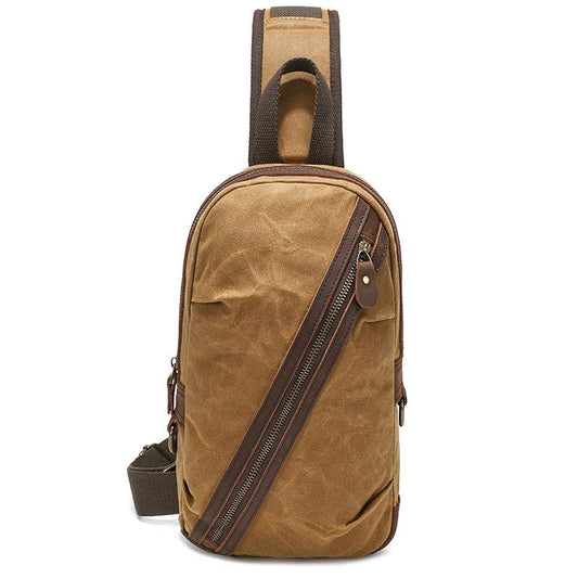 Canvas & Leather Men Chest Bag Crossbody & Waist Bag Combo - Earth Yellow