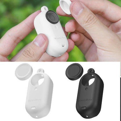 Silicone Camera Body Case with Lens Cap and Neck Strap for Insta360 Go 3 - White