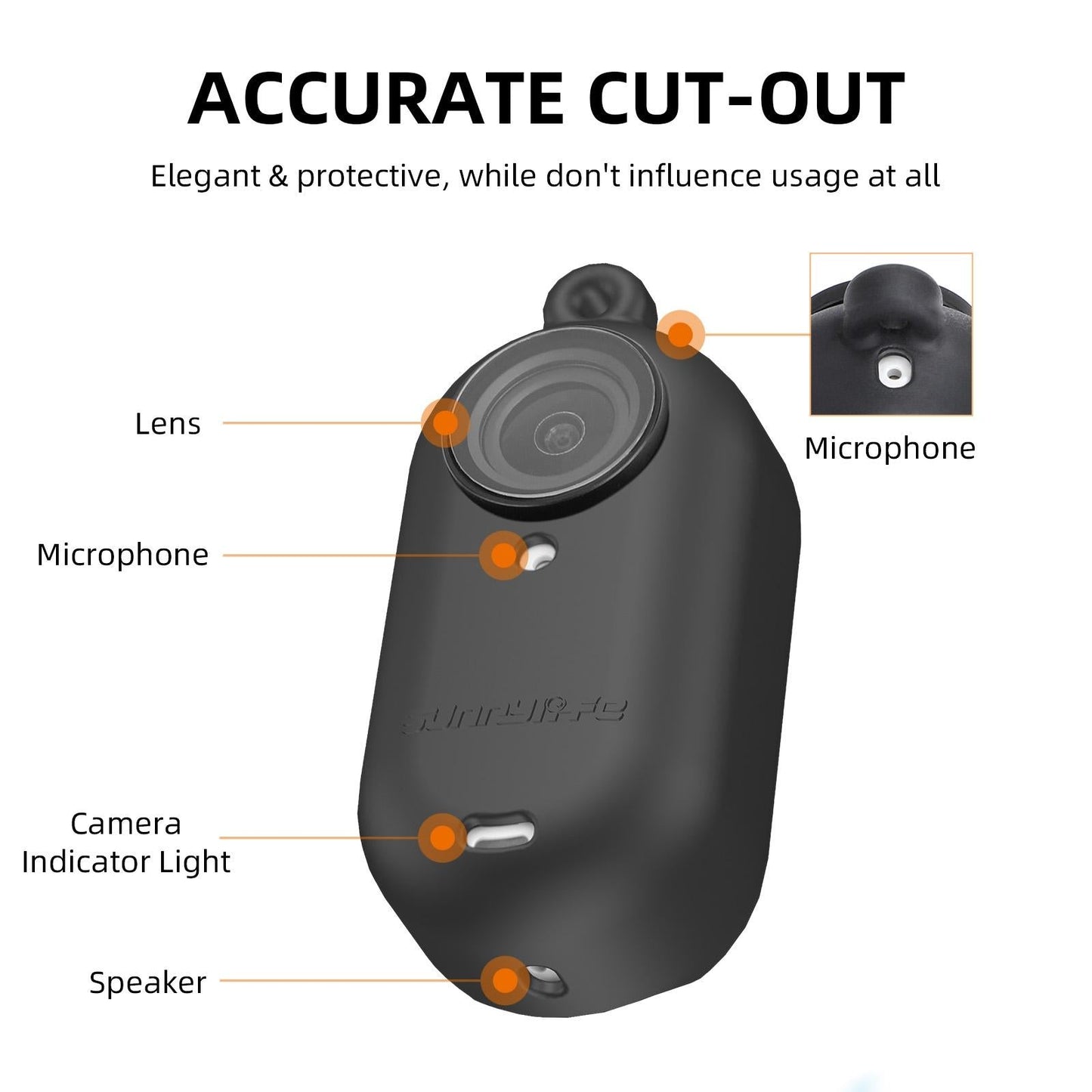 Silicone Camera Body Case with Lens Cap and Neck Strap for Insta360 Go 3 - White