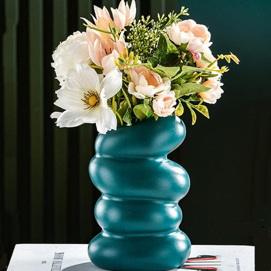 Imitation Glaze Porcelain Spiral Vase For Wet & Dry Flower Arrangements - Dark Green