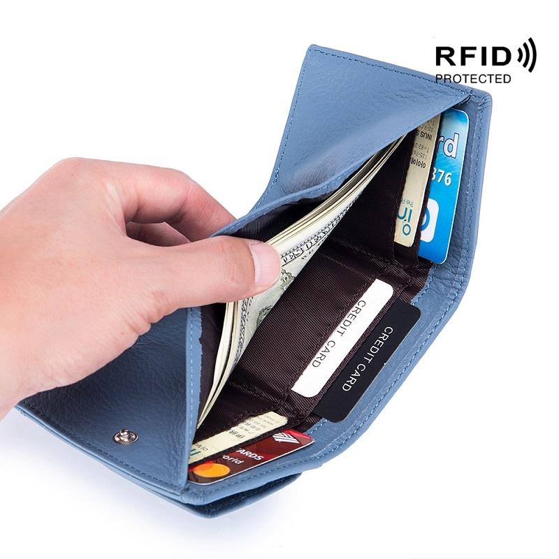 Compact Rfid Leather Coin Purse Wallet - Secure & Stylish - Purple
