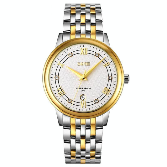 Waterproof Quartz Watch with Stainless Steel Buckle for Men - Gold And Silver