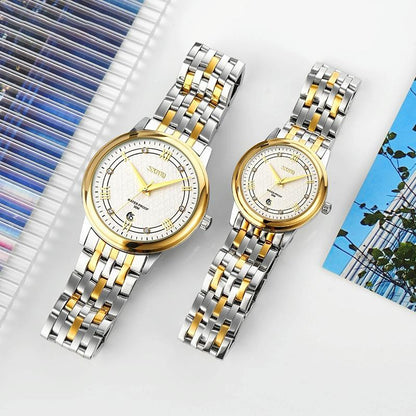 Waterproof Quartz Watch with Stainless Steel Buckle for Men - Gold And Silver