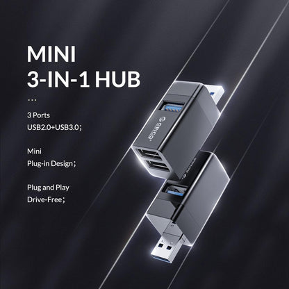 3-In-1 Usb Aluminum Mini Hub Adapter - Gray