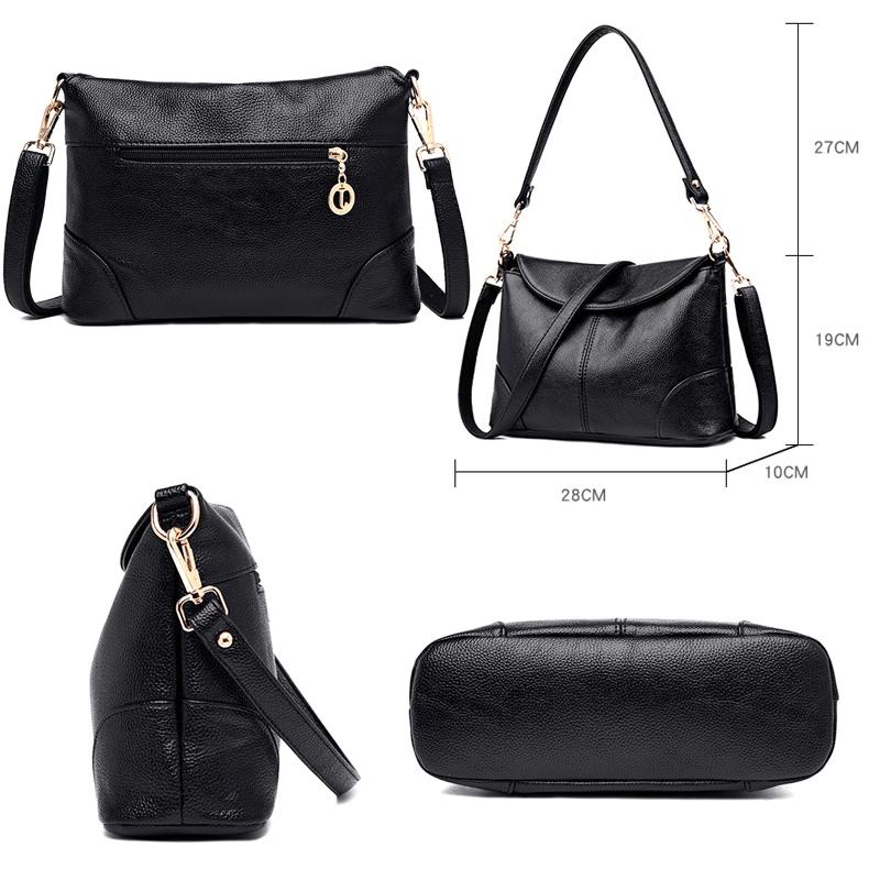 Stylish Soft Leather Shoulder Bag - Black