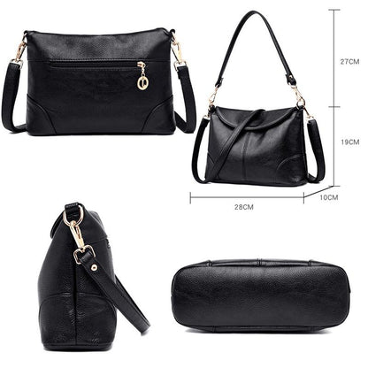 Stylish Soft Leather Shoulder Bag - Black