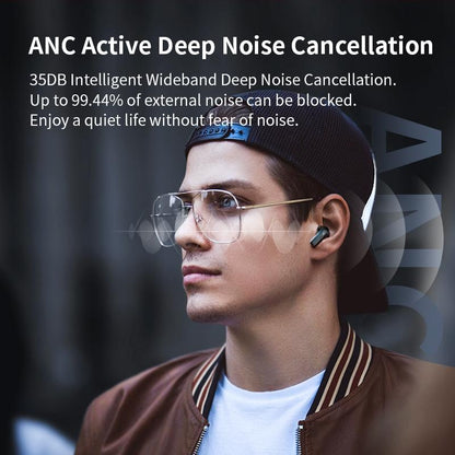 Wireless Bluetooth Earphones with Touch Screen & Noise Reduction - White