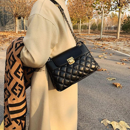 Versatile Rhombic Chain Crossbody Bag For Women - Black