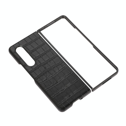 For Samsung Galaxy Z Fold4 5G Genuine Leather Crocodile Texture Phone Case - Blue