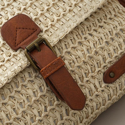 Vintage Crossbody Straw Bag For Women - Beige