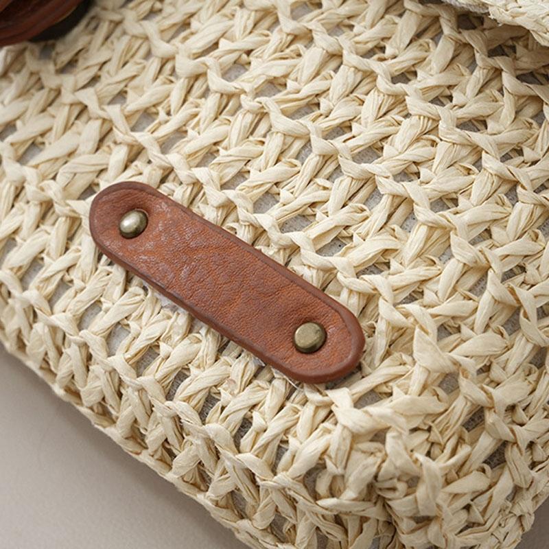 Vintage Crossbody Straw Bag For Women - Beige