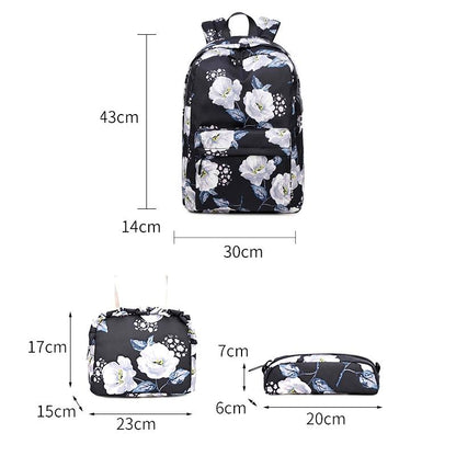 Small Fresh Printed Backpack Set - 3 Pieces for Students - Black