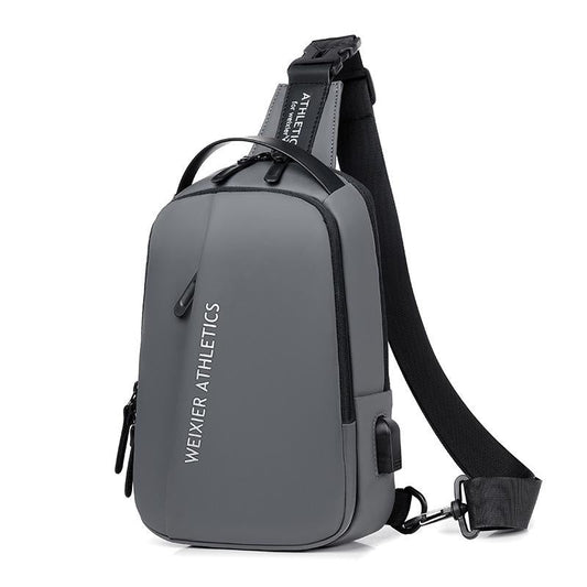 Compact Shoulder Sling USB Crossbody Chest Bag For Men - Grey