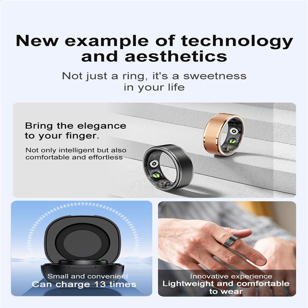 Smart Ring With Heart Rate Blood Oxygen Sleep & Sports Modes - Size 10 - Gold