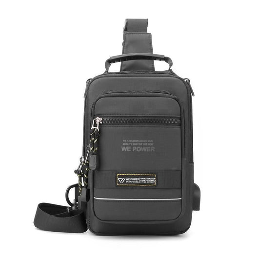 USB Chest Outdoor Shoulder Messenger Bag For Men With Charging Port - Grey