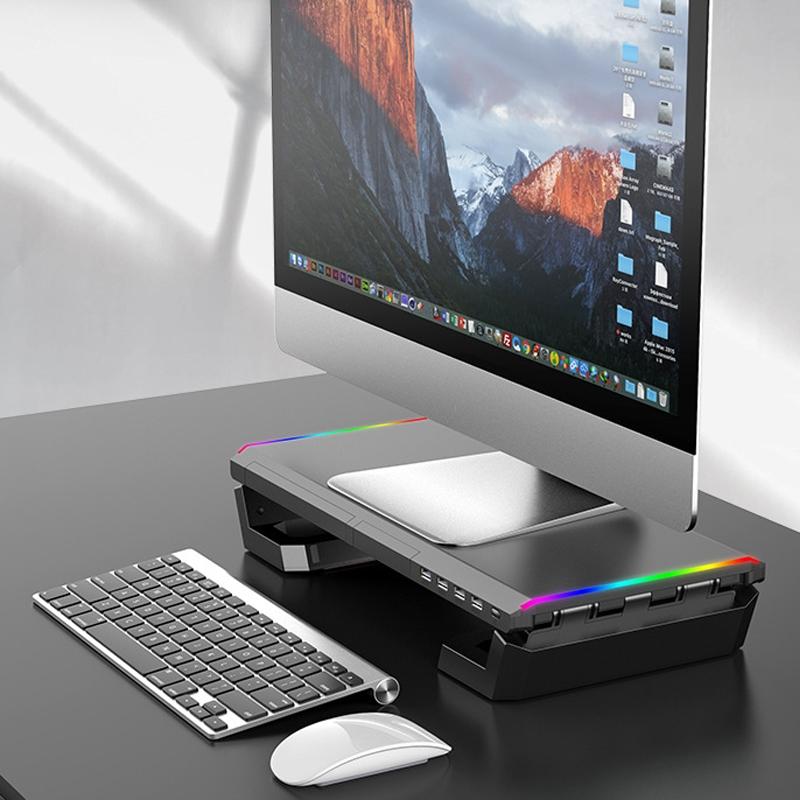 Foldable Laptop Stand with Rgb Lighting & Usb Expansion - Monitor Rack - Obsidian Black