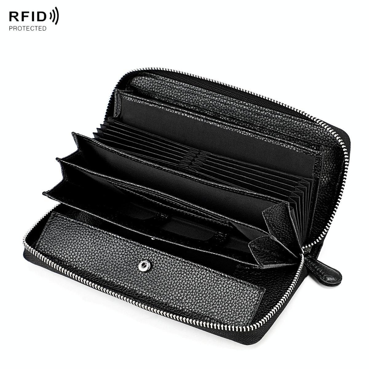 Stylish Rfid Clutch with Zipper - Lychee Texture - Armygreen