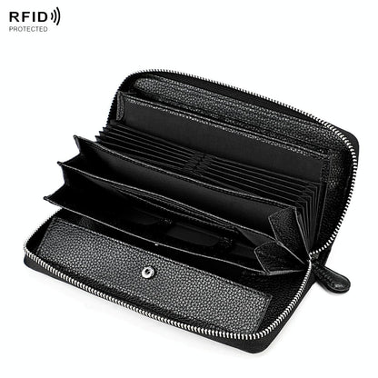Stylish Rfid Clutch with Zipper - Lychee Texture - Armygreen
