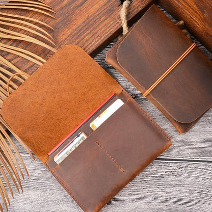 Retro Passport Wallet For Travel Crazy Horse Skin - Black