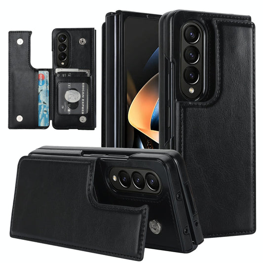 Foldable Phone Case with Double Buckle Card Slot for Samsung Galaxy z Fold4 - Black