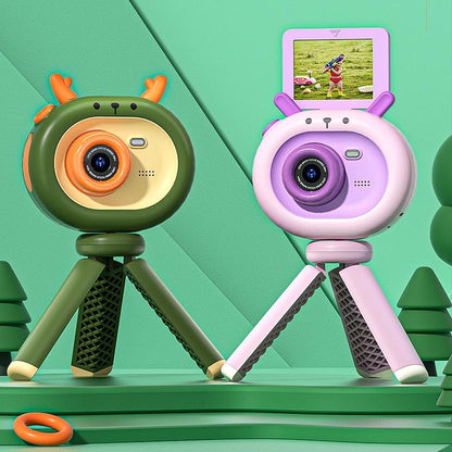 180-degree Flip-screen Cartoon Digital Camera with Stand 2.4-inch 1080p Hd - Dark Green