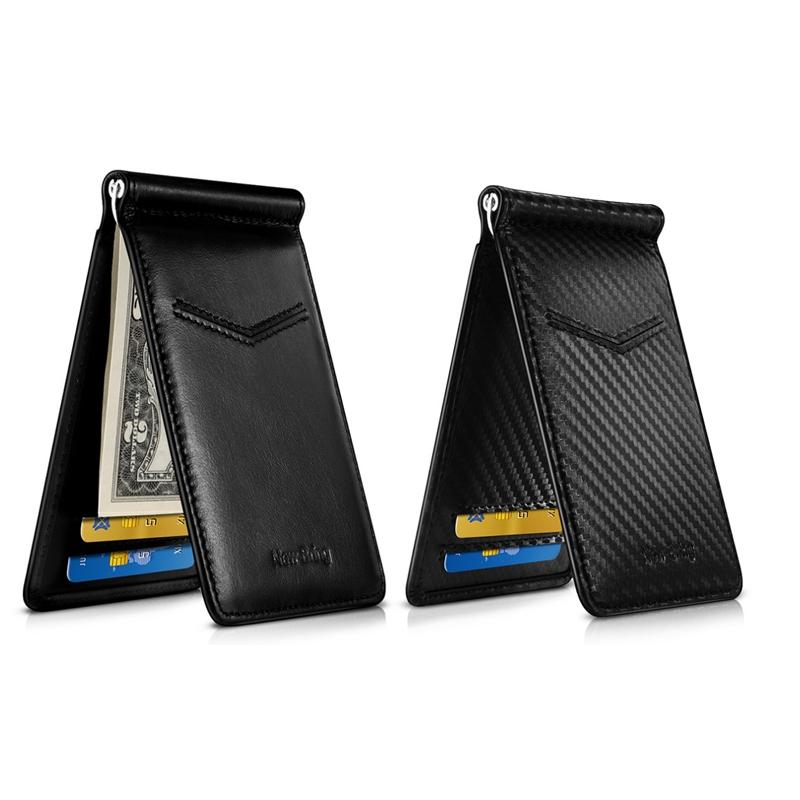 Ultra Thin Rfid Card Holder For Men Secure Multi Card Id Leather Case - Carbon Fiber