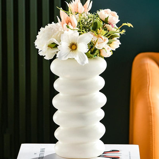 Imitation Glaze Porcelain Spiral Vase For Wet & Dry Flower Arrangements - White