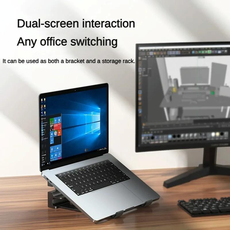 Versatile Laptop Stand with Storage and Cooling - Desktop Heightening Rack - White