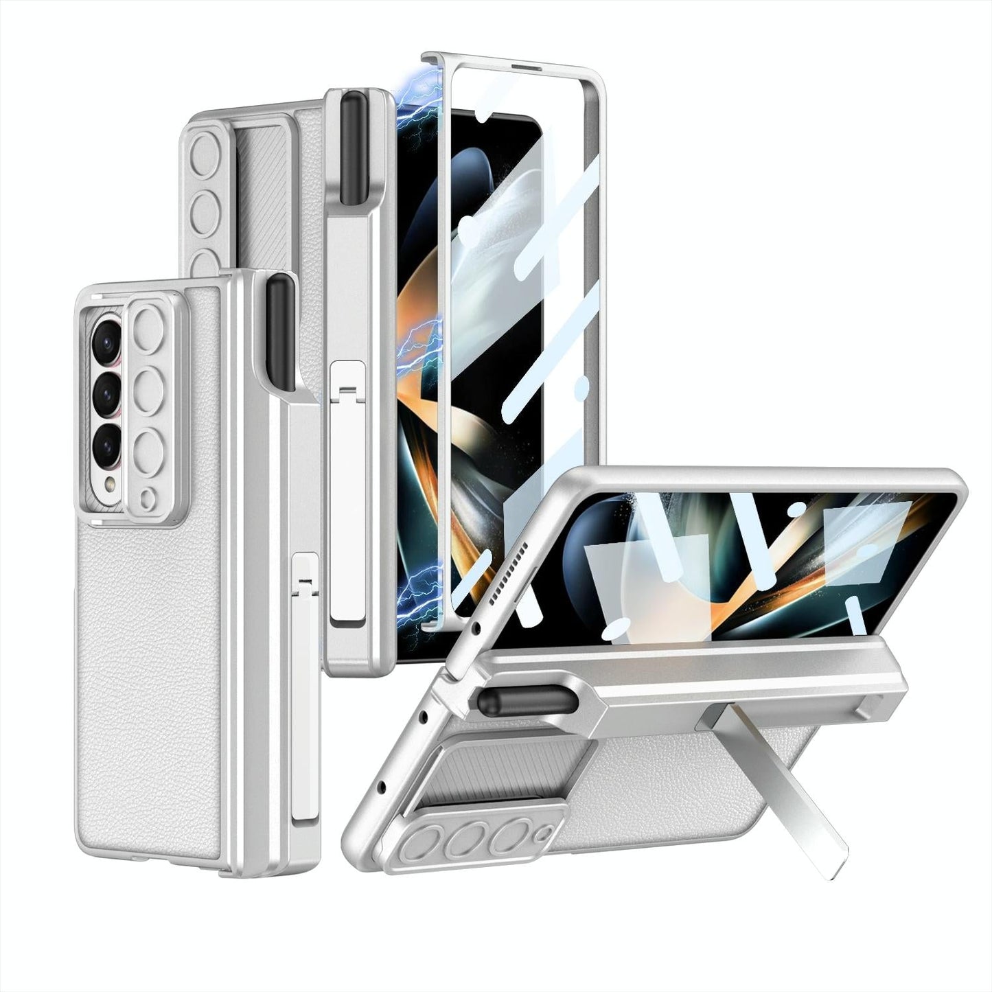 For Samsung Galaxy Z Fold4 5G Magnetic Leather Flip Case With Holder - Blue