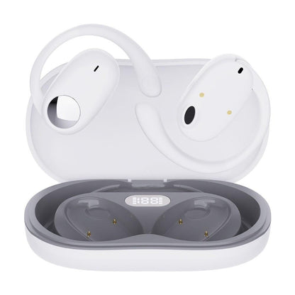 Wireless Dual-mic Bluetooth Earphones with Noise Reduction and Led Display - White