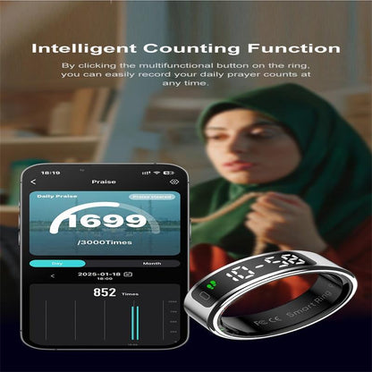 Smart Ring Heart Rate Blood Oxygen Sleep Sports Size 8 - Gold