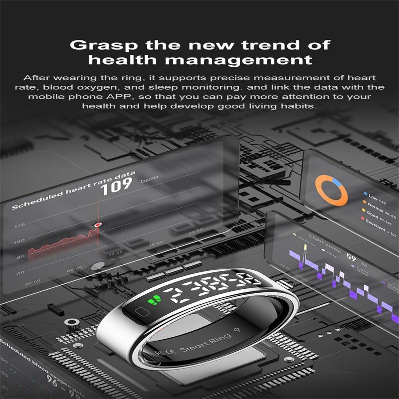 Smart Ring Heart Rate Blood Oxygen Sleep Sports Size 8 - Gold