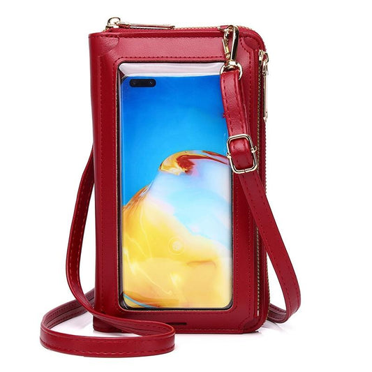 Touch Screen Cross Body Phone Bag Large Capacity - Red