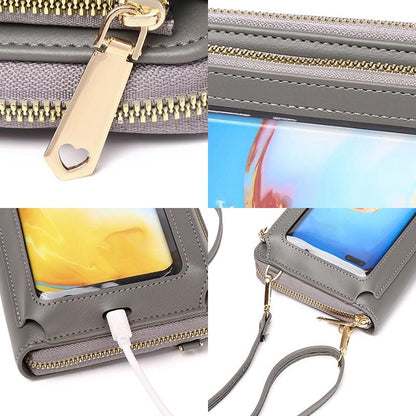 Touch Screen Cross Body Phone Bag Large Capacity - Red