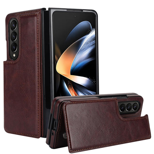 Full Coverage Double Buckle Phone Case for Samsung Galaxy z Fold 4 - Brown