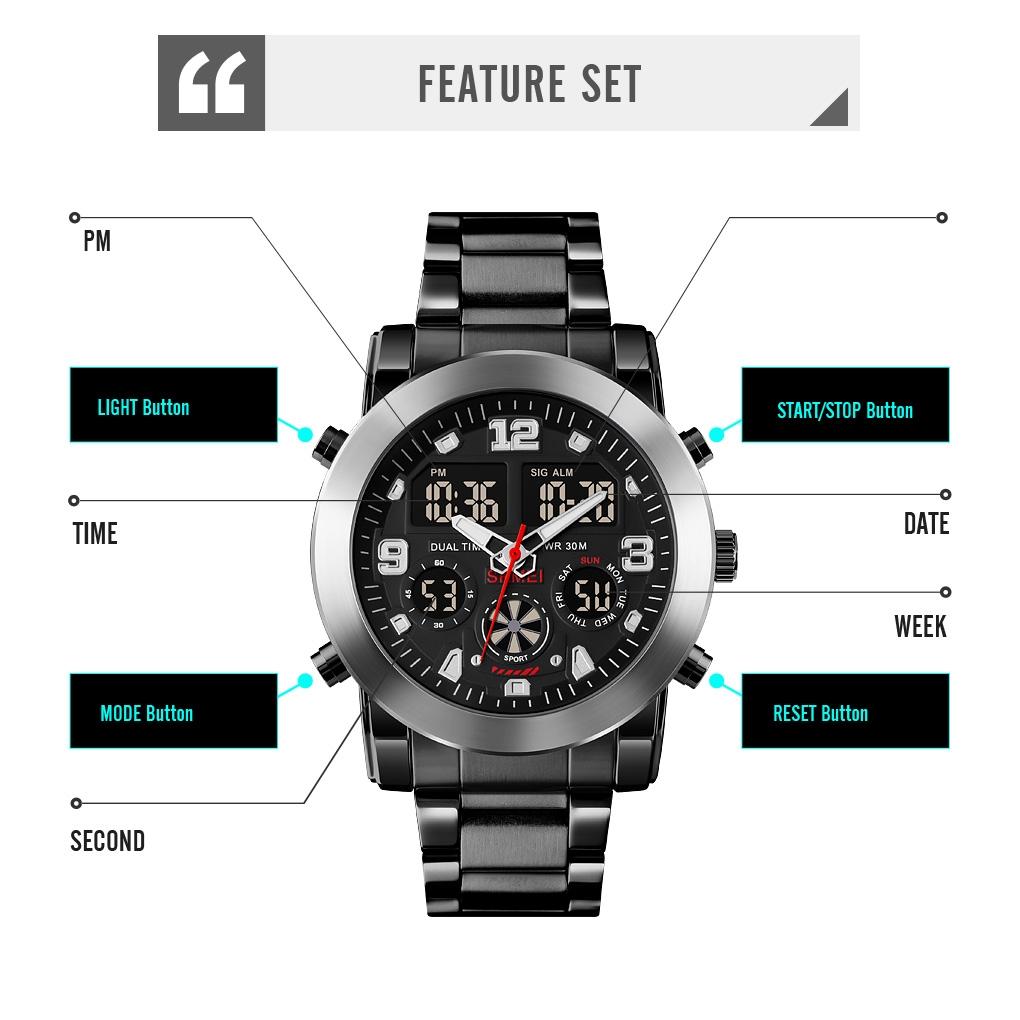 Triple Display Luminous Digital Watch - 1642 - Silver