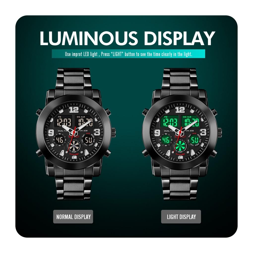 Triple Display Luminous Digital Watch - 1642 - Silver